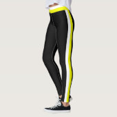White and Yellow Side Stripe Black Sports Leggings (Gauche)