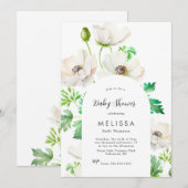 White Anemone Baby shower Invitation Kaart (Voorkant / Achterkant)
