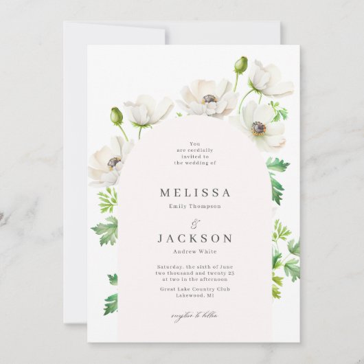 White Anemone Flower Arch Wedding Invitation Kaart (Voorkant)