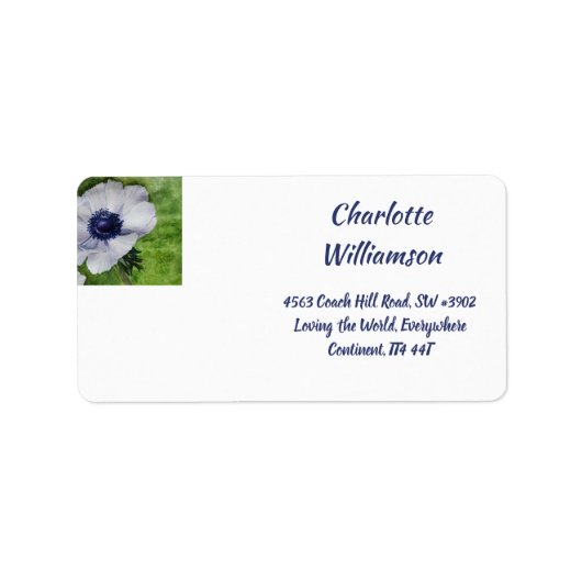 White Anemone Flower in Waterverf Address Etiket (Voorkant)