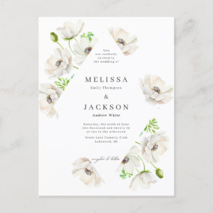 White Anemone Flower Wedding Invitation Briefkaart