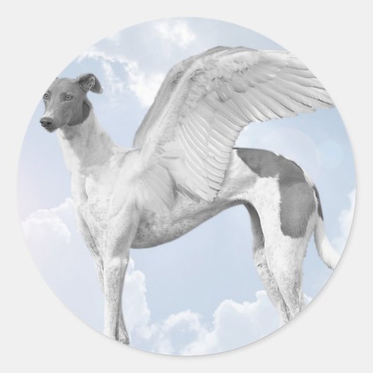 White Angel Greyhound Ronde Sticker (Voorkant)