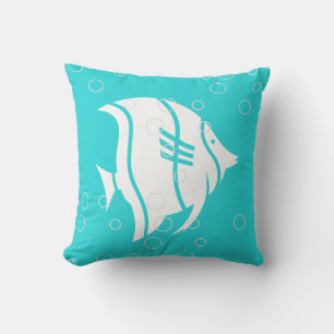 White Angel vis op blauwgroen blauw PILLOW Buitenkussen