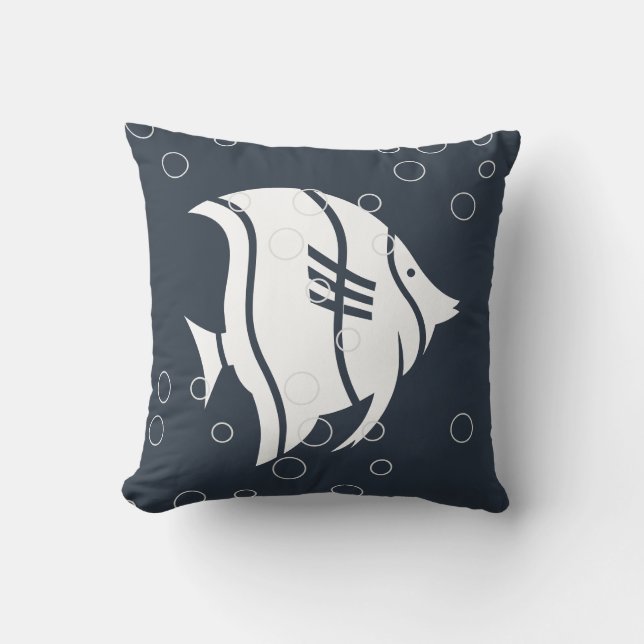 White Angel-vis op Navy Blue PILLOW Buitenkussen (Voorkant)