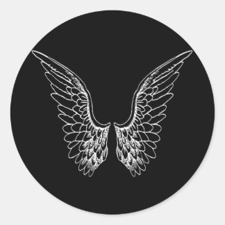 White Angel Wings op zwarte achtergrond Ronde Sticker