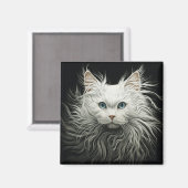 White Angora Cat Magneet (Voorkant / Achterkant)