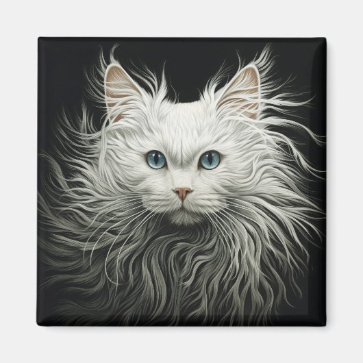 White Angora Cat Magneet (Voorkant)