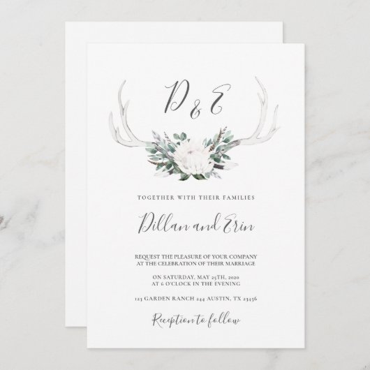 White Antler boho trouwuitnodiging Kaart (Voorkant / Achterkant)