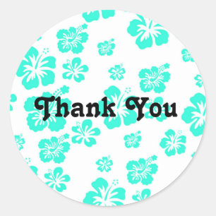 White & Aqua Hibiscus Flower Floral Party Sticker