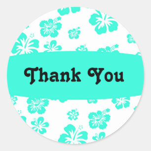 White & Aqua Hibiscus Flower Floral Party Sticker