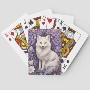 White Arctic Fox Lavendel William Morris Flowers Pokerkaarten