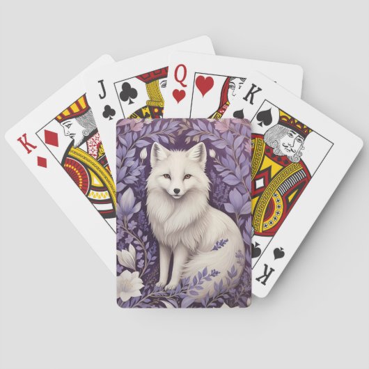 White Arctic Fox Lavendel William Morris Flowers Pokerkaarten (Achterkant)