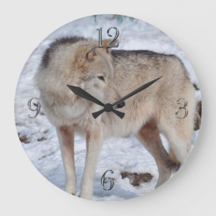 White Arctic Wolf and Snow Wildlife Art Clock Grote Klok