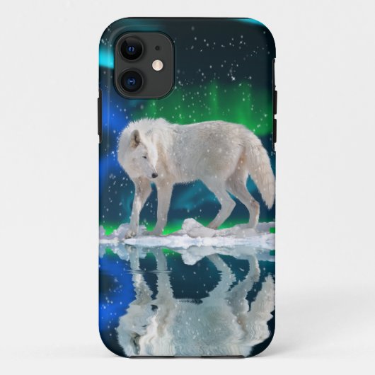 White Arctic Wolf & Northern Lights iPhone 5 Coque (Dos)