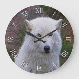 White Arctic Wolf Wildlife Art Clock Grote Klok