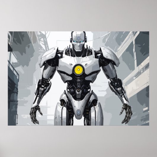 White Armored Cyborg Mecha Sci-Fi Comic Art Poster (Voorkant)