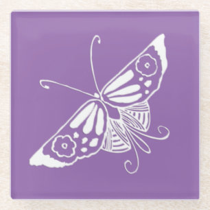 White Art Deco Butterfly - achtergrond Glazen Onderzetter
