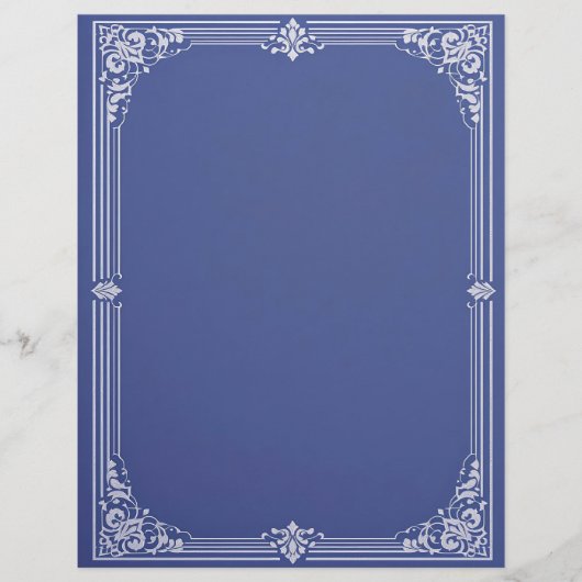 White Art Deco Frame on Dusty Blue Stationery Briefhoofd (Voorkant)