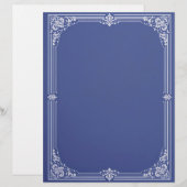 White Art Deco Frame on Dusty Blue Stationery Briefhoofd (Voorkant / Achterkant)