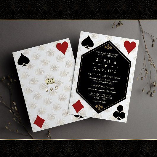 White Art Deco Gatsby Casino Vegas Poker Bruiloft Kaart