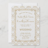 White Art Deco Gold 1920s Wedding Invitation (Devant)