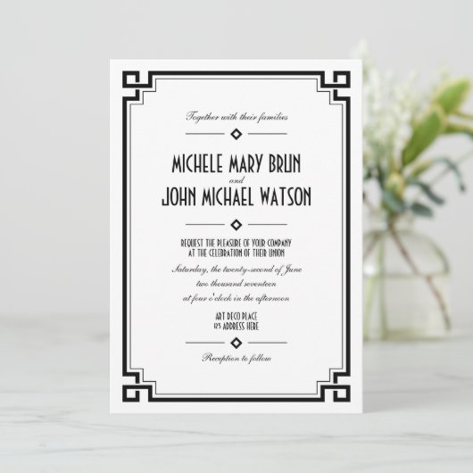 White Art Deco Retro Lijst Weddenschap Kaart (Staand voorkant)