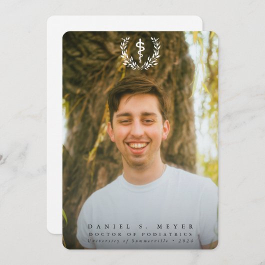 White Asclepius Medical School 2 Foto Afstuderen Aankondiging (Voorkant / Achterkant)