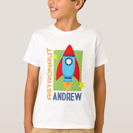 White Astronaut Naam Space Rocket Party Shirt (Voorkant)