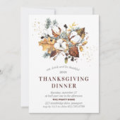 White Autumn Floral Thanksgiving Dinner Kaart (Voorkant)
