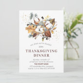 White Autumn Floral Thanksgiving Dinner Kaart (Staand voorkant)