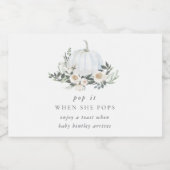 White Autumn Pumpkin Greenery Baby shower Favor Sparkling Wijnetiket (Enkel label)