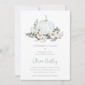 White Autumn Pumpkin Greenery Baby shower Kaart (Voorkant)