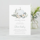 White Autumn Pumpkin Greenery Baby shower Kaart (Staand voorkant)