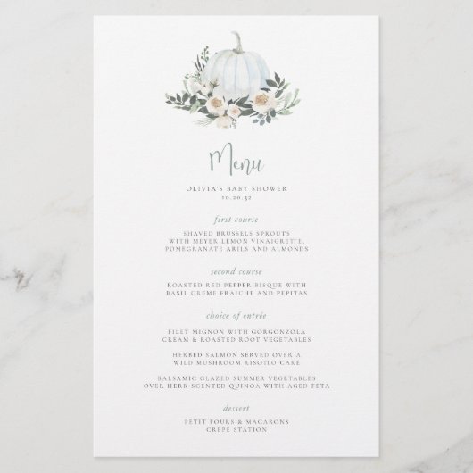 White Autumn Pumpkin Greenery Event Menu (Voorkant)