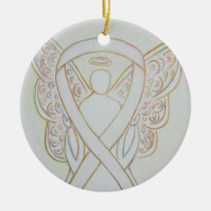 White Awareness Ribbon Angel Custom Art Ornaments Keramisch Ornament
