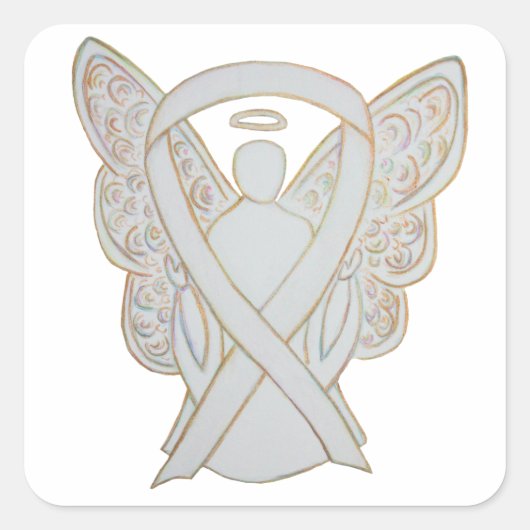 White Awareness Ribbon Angel Sticker Decals (Voorkant)