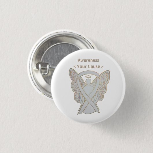 White Awareness Ribbon Custom Angel Pin Button (Voorkant /achterkant)