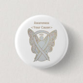 White Awareness Ribbon Custom Angel Pin Button (Voorkant)