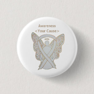 White Awareness Ribbon Custom Angel Pin Button