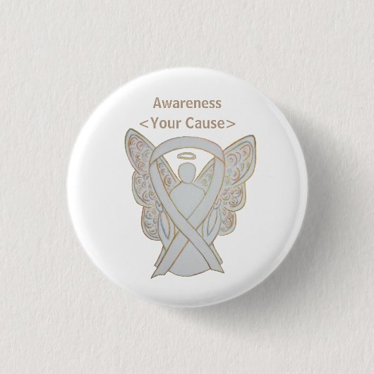 White Awareness Ribbon Custom Angel Pin Button (Voorkant)