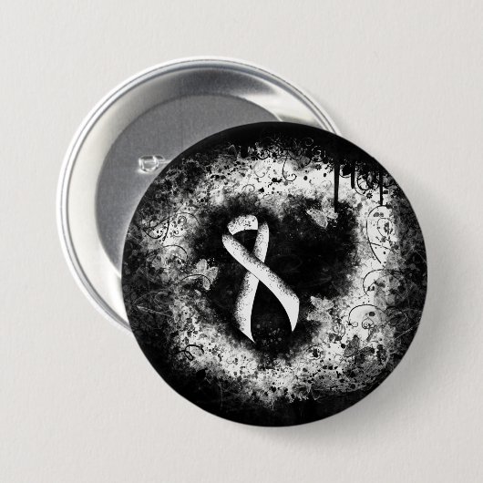 White Awareness Ribbon Grunge Heart Ronde Button 7,6 Cm (Voorkant /achterkant)