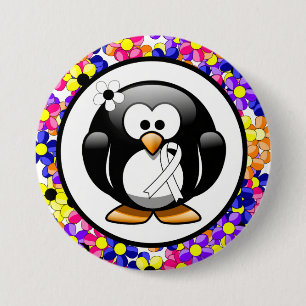 White Awareness Ribbon Penguin Ronde Button 7,6 Cm