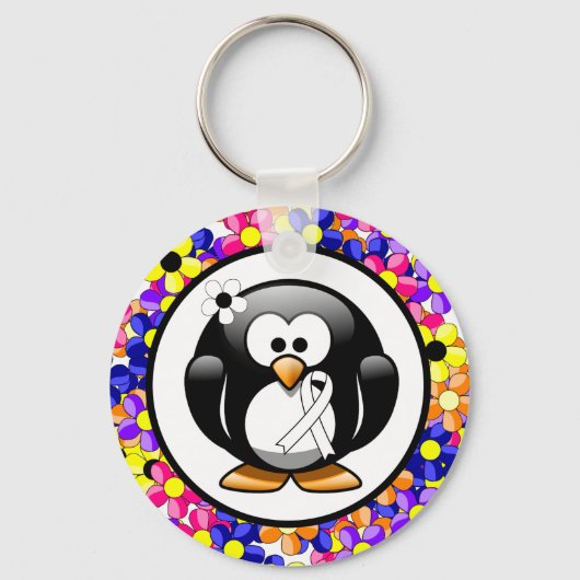 White Awareness Ribbon Penguin Sleutelhanger (Voorkant)