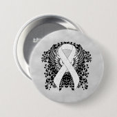 White Awareness Ribbon with Wings Ronde Button 7,6 Cm (Voorkant /achterkant)