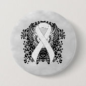 White Awareness Ribbon with Wings Ronde Button 7,6 Cm (Voorkant)