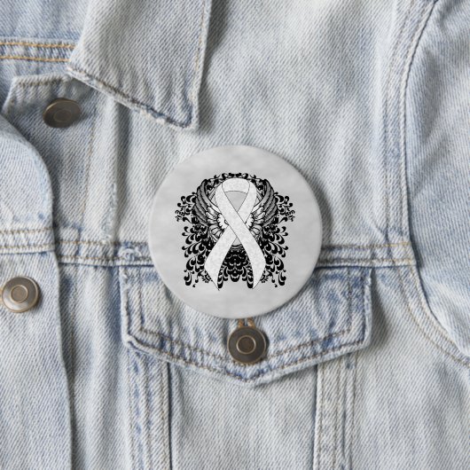 White Awareness Ribbon with Wings Ronde Button 7,6 Cm (In situ)