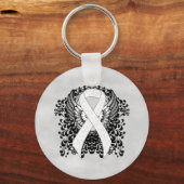 White Awareness Ribbon with Wings Sleutelhanger (Voorkant)