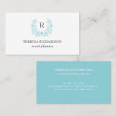 White Azure Magnolia Wreath Monogram chic Visitekaartje (Voorkant / Achterkant)