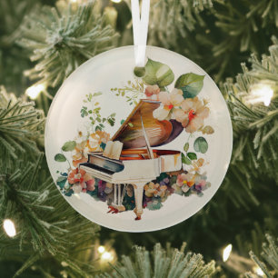 White Baby Grand Piano Waterverf Glas Ornament