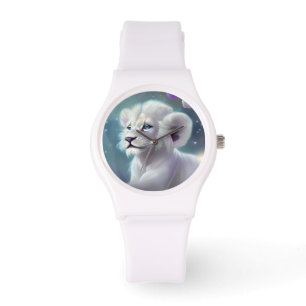 White Baby Lion Cub Fantasy Horloge